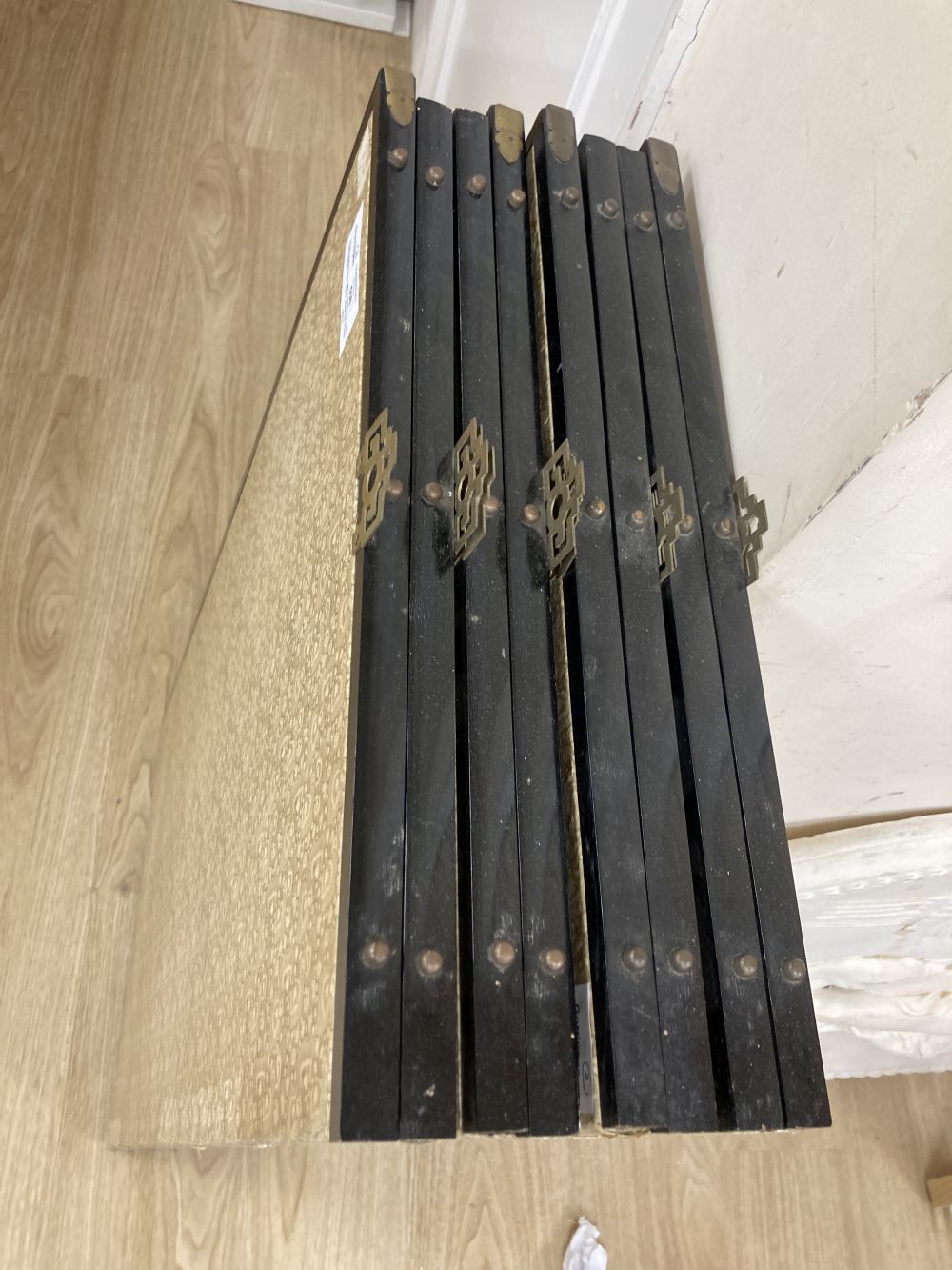 Two Chinese four fold painted paper screens, 94cm